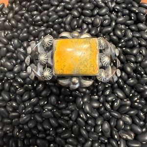 Sterling silver Native American cuff by Chimney Butte with bumblebee jasper